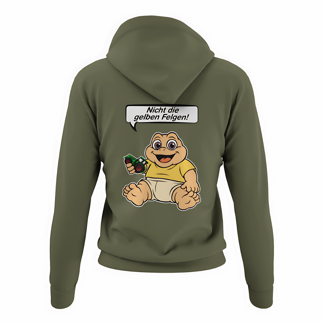 Nicht die Gelben Felgen Dinobaby Rückseite | Premium Hoodie