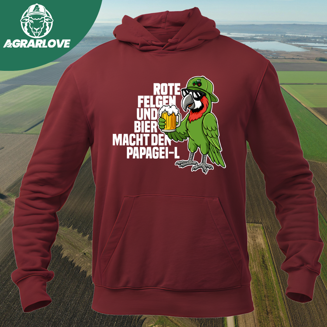 Rote Felgen und Bier macht den Papagei-L | Premium Hoodie