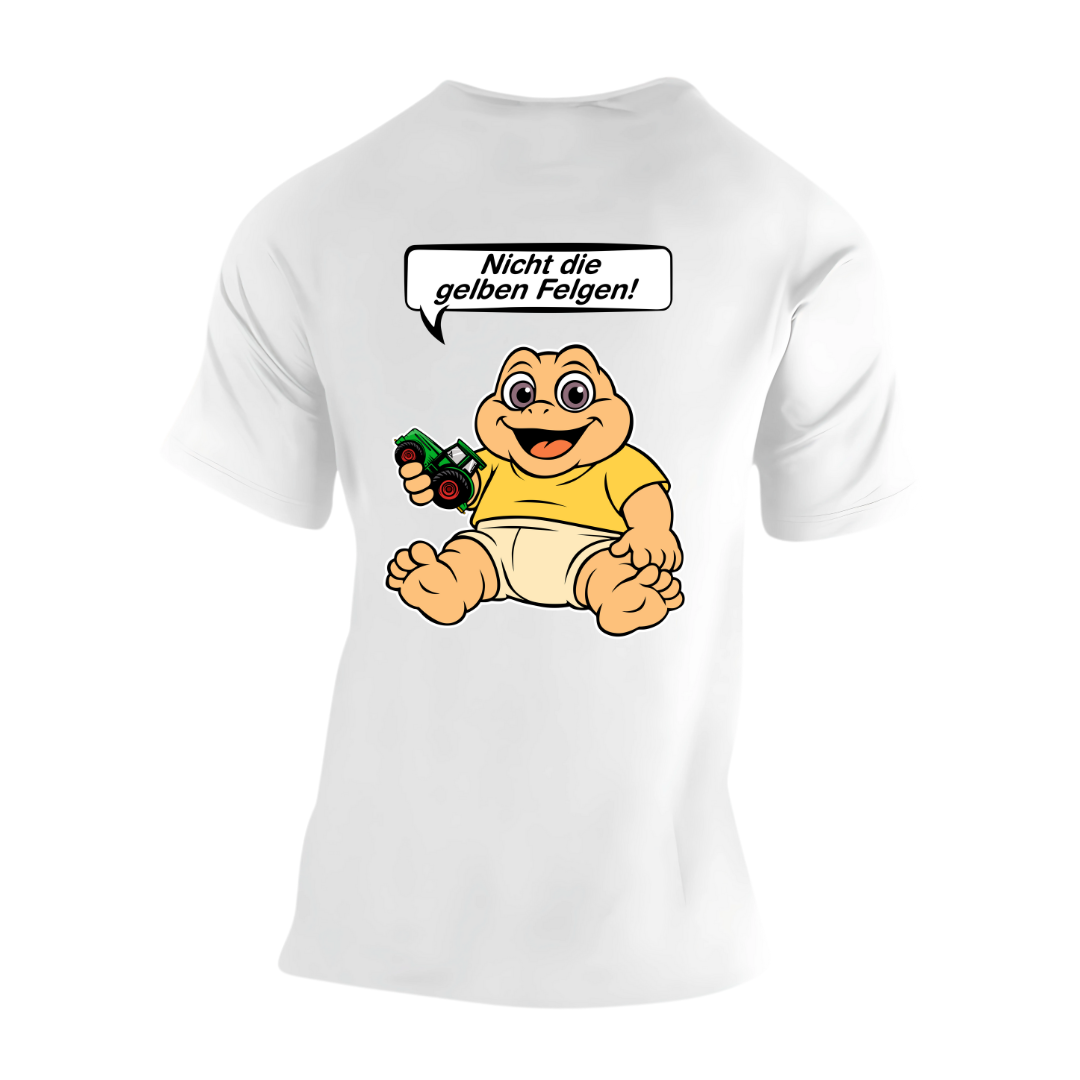 Nicht die Gelben Felgen Dinobaby Rückseite | Premium T Shirt
