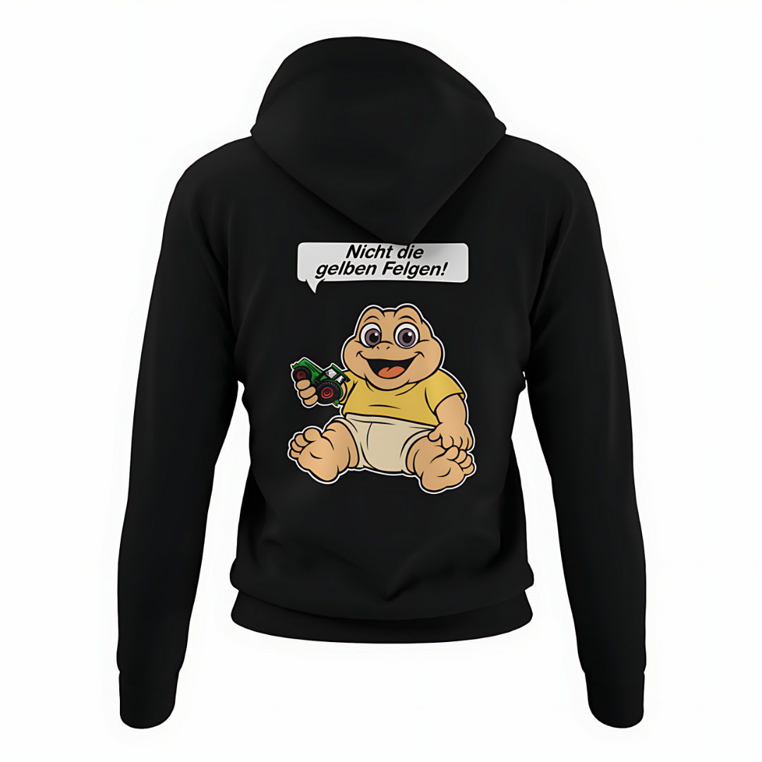 Nicht die Gelben Felgen Dinobaby Rückseite | Premium Hoodie
